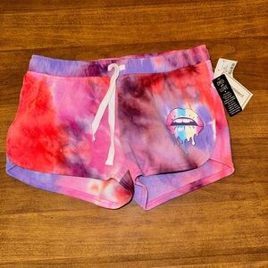 NWT No Comment Juniors Medium Pink Purple Red Tie Dye Sweat Cotton Shorts